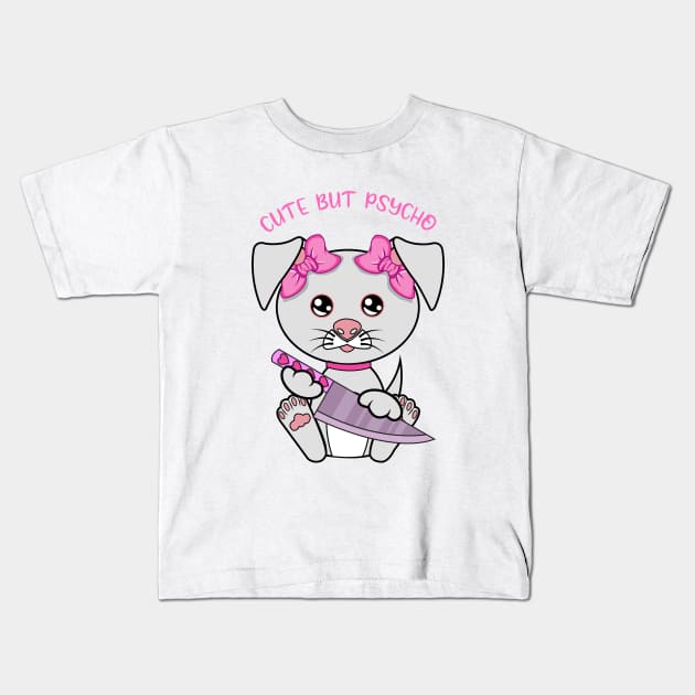 cute but psycho, Kawaii psycho dog Kids T-Shirt by JS ARTE